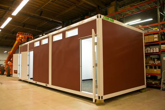 A look at one of the structures, a restroom facility, that will be used in the Downtown Container Park, Monday, Jan. 7, 2013.